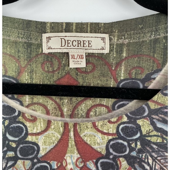 Decree XL Long Sleeve Statement Graphic Top Green Cream Bamboo Nature Print - Picture 4 of 8